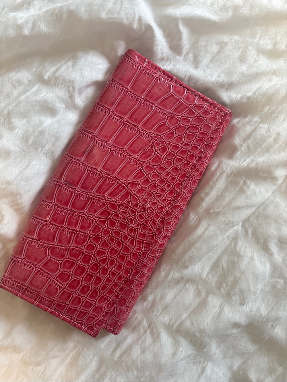 Croc-Embossed Pink Long Wallet